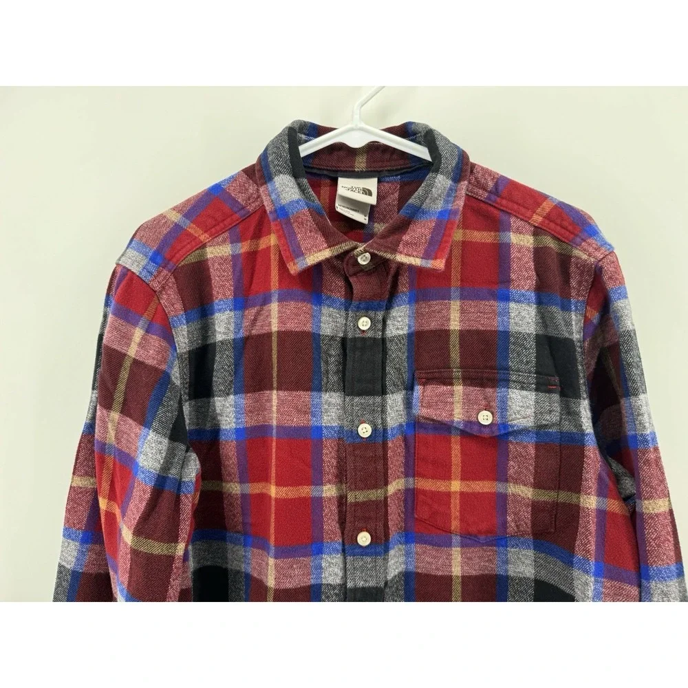 The North Face Plaid Flannel Button-Up Shirt Pockets Red/Blue/Gray Men's M